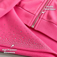 Ensemble sweat à capuche court zippé rose délavé RAMAX et pantalon large en strass 420GSM, style streetwear, logo personnalisé OEM ODM