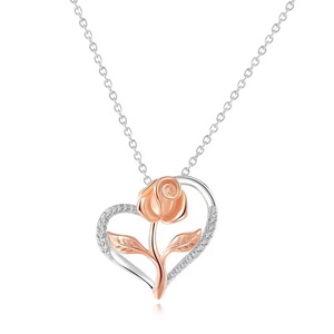 Collier pendentif cœur en argent sterling 925 avec fleurs en zircon et chaîne, bijoux cadeau pour femmes, vente en gros 2026 - Product Image 3