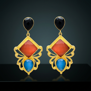 Pendientes Colgantes de Latón Hechos a Mano con Piedras Preciosas, Estilo Étnico, Chapados en Oro, para Mujer, Unisex, Fiesta, Boho, Moda - Product Image 2