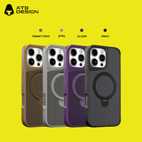 Étui de téléphone ATB avec design magnétique en fibre de carbone, support métallique, coque rigide antichoc pour 16 15 14 13 Pro Max