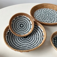 Assiette à fruits en céramique tressée en rotin, style nordique de luxe multifonction, pour cuisine et salle de bain, rangement pour fruits secs, gâteaux et collations