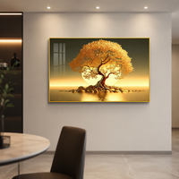 Décoration d'intérieur 3D en gros, design tendance, arbre à monnaie, peinture décorative moderne minimaliste en porcelaine dorée et cristal vibrant