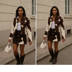 Mini-jupe en cuir de vachette à poils, jupe à franges en peau de bête, tendance, décontractée, streetwear pour femmes - Product Image 4