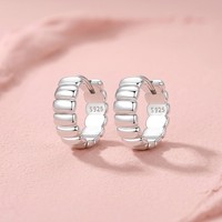 Boucles d'oreilles clous en argent sterling 925 AYGYF080-DA, torsadées et lisses, style Huggie, minimalistes, pour femme, bijoux à porter au quotidien
