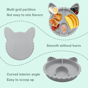 Assiette à dîner et bol d'alimentation pour bébé et enfant en silicone écologique, design animal de dessin animé, avec compartiments, sans BPA, antidérapant, facile à nettoyer - Product Image 2