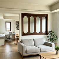 Fenêtre pliante gauche-droite en bois massif Tudaju, verre trempé; Fenêtre coulissante rétro à tête ronde pour bureau intérieur