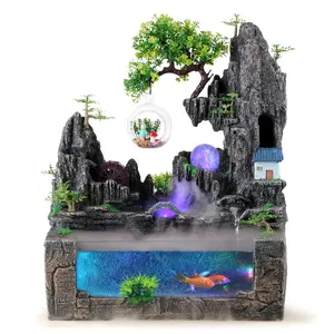 Fonte de água de resina, fonte de água de resina para paisagem, rockery, água, vidro, aquário, artesanato doméstico, presentes, arte de decoração de mesa