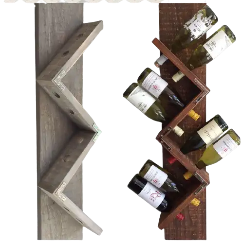 Z גיאומטרי כפרי עץ קיר רכוב יין בקבוק תצוגת זיג זג יין מדף