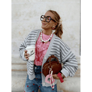 Striped Pocket <b>Cardigan</b> <b>Red</b> Women's <b>Cardigan</b> - Product Image 1