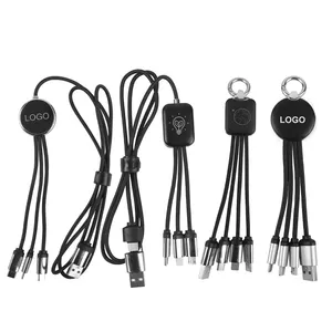 Cordon de charge Led 3 en 1 personnalisé 1m lumière phosphorescente LOGO câble de charge multi USB 3 en 1