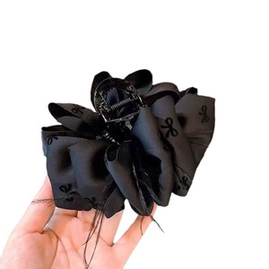 Meige Black Satin <b>Bow</b> Hair Clip With Feathers Women's Party Headdress Grip Style - Product Image 5