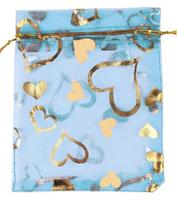 Sacs cadeaux en organza blanc avec cordon de serrage, motif cœur doré, pour bonbons et bijoux, tailles 7x9, 9x12, 15x20, vente en gros à prix réduit