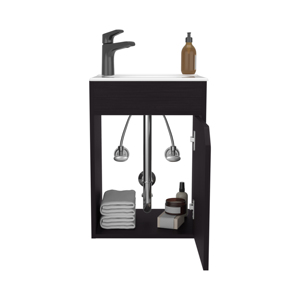 Meuble-lavabo flottant Bethel à une porte avec vasque en résine noire pour salle de bain - Product Image 3