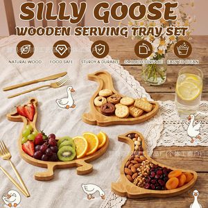 ชุดถาดเสิร์ฟรูปเป็ดไม้ Silly Goose ทำจากไม้ธรรมชาติ ปลอดภัยสำหรับอาหาร ใช้ตกแต่งได้ - Product Image 1