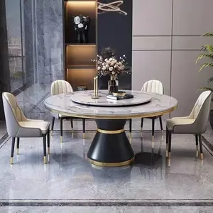 YOUTAI आधुनिक काले सोने की क्लासिक स्टोन डाइनिंग टेबल और 6 सीटर कुर्सियाँ सेट डाइनिंग रूम फर्नीचर सेट