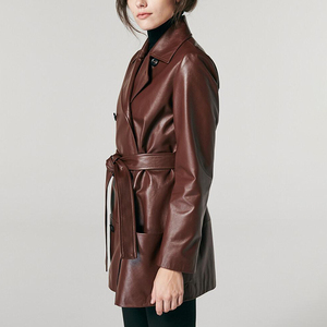 NAFA Personaliza el abrigo de cuero de grano completo con cinturón clásico de alta calidad para mujer con los mejores materiales - Product Image 2