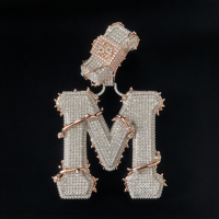 Pendentif Lettre Initiale Personnalisé Effet Épine Sertie de Pierres, en Argent Sterling S925 et Moissanite VVS, Bicolore, Breloque Hip Hop, Vente en Gros OEM