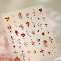 Autocollants pour ongles en forme de cœur d'ange doré métallique, style gothique rétro, pour la manucure DIY