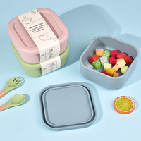 Boîte à lunch rectangulaire en silicone à compartiment unique, chauffable, étanche, durable, écologique, facile à nettoyer
