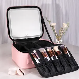 กระเป๋าแต่งหน้าชุดแปรงแต่งหน้าพร้อมกระเป๋ากระเป๋ากระเป๋ากระเป๋าสมาร์ทวอชพร้อมกระจก LED กระเป๋าเครื่องสำอาง - Product Image 1