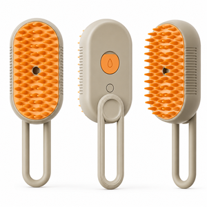Brosse de bain électrique à poignée ABS pour chats et chiens - Brosse de massage vapeur à pulvérisation pour animaux de compagnie - Démêlage à une touche pour éviter que les poils ne s'envolent - Product Image 1