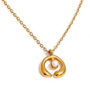 JINYOU 1826 Exquisito Collar con Colgante Geométrico de Acero Inoxidable Chapado en Oro, Collar de Cadena para Mujer con <span class=keywords><strong>Perla</strong></span> Simulada - Product Image 1