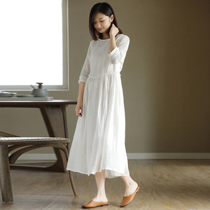 Nouvelle Robe d'été pour femme en Ramie, Coton et Chanvre, Col Rond, Taille Haute, Coupe Ample et Élégante - Product Image 3