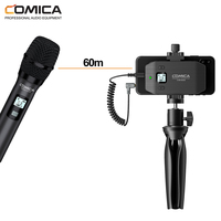 Microphone sans fil pour smartphone COMICA CVM-WS50(H) à 6 canaux, à condensateur cardioïde, en métal, avec émetteur portable, lumières LED, en temps réel