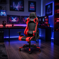 Fauteuil de gaming DIOUSNEW en cuir PU avec massage USB, coussin lombaire, repose-pieds et vérin à gaz à 2 positions