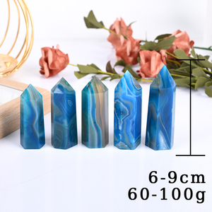 Vente en gros de pierres précieuses naturelles de guérison, agate bleue rayée, pointe de cristal en forme de tour pour la décoration - Product Image 3