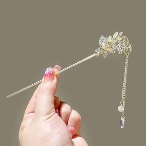 Horquillas para el Cabello con Diseño de Mariposa y Pedrería, Estilo Tradicional Chino, Accesorios con Borlas de Cristal, Horquillas Deslizantes - Product Image 5