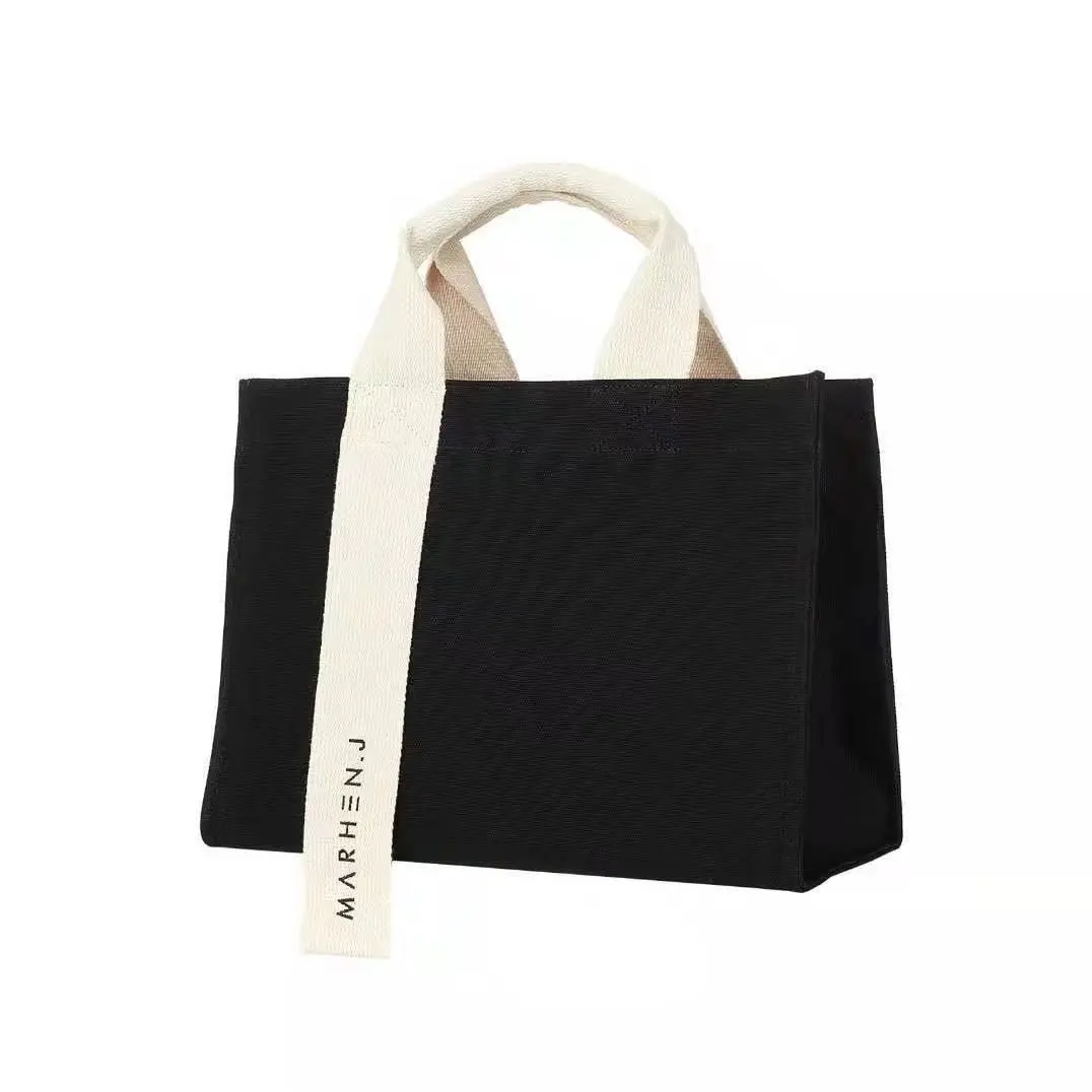2022 new style hot sale wholesale Durable reusable foldable clothing store shopping black canvas bag