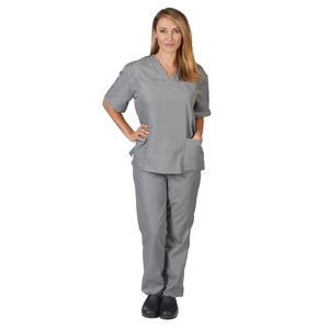 Unisex V-Neck Scrub <b>Set</b> Moisture Wicking Split Uniform For Nurses <b>Doctors</b> Hospital Workwear Short Sleeve Top And Pants - Product Image 2