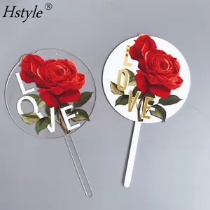 Hoa hồng đỏ bánh phụ kiện đám cưới Ngày Valentine kỷ niệm cupcake toppers valentine tình yêu hoa Acrylic bánh Topper pqa054