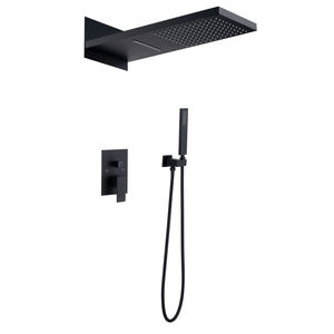 Luxury Waterfall Brass Concealed Bathroom Shower Set, Black square Large Top <b>Spray</b> Bathroom Shower Mixer - Product Image 1