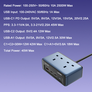 LDNIO SK1 anh tiêu chuẩn nhà điện 2 ổ cắm mở rộng ổ cắm + 1 USB + 2 Loại C Cổng điện Dải điện mở rộng Hội Đồng Quản Trị - Product Image 6