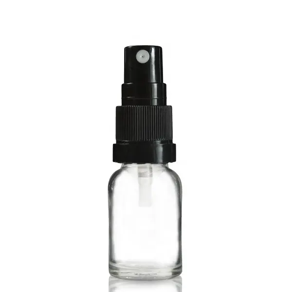 Mini flacone in vetro trasparente da 10 ml per l'imballaggio di campioni di profumo, flacone spray in vetro con testa della pompa in plastica nera