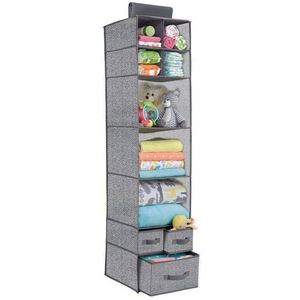 Multipurpose 7 Shelves Grey Fabric Hanging Closet Organizer Storage Bag With 3 <b>Drawers</b> - Product Image 2