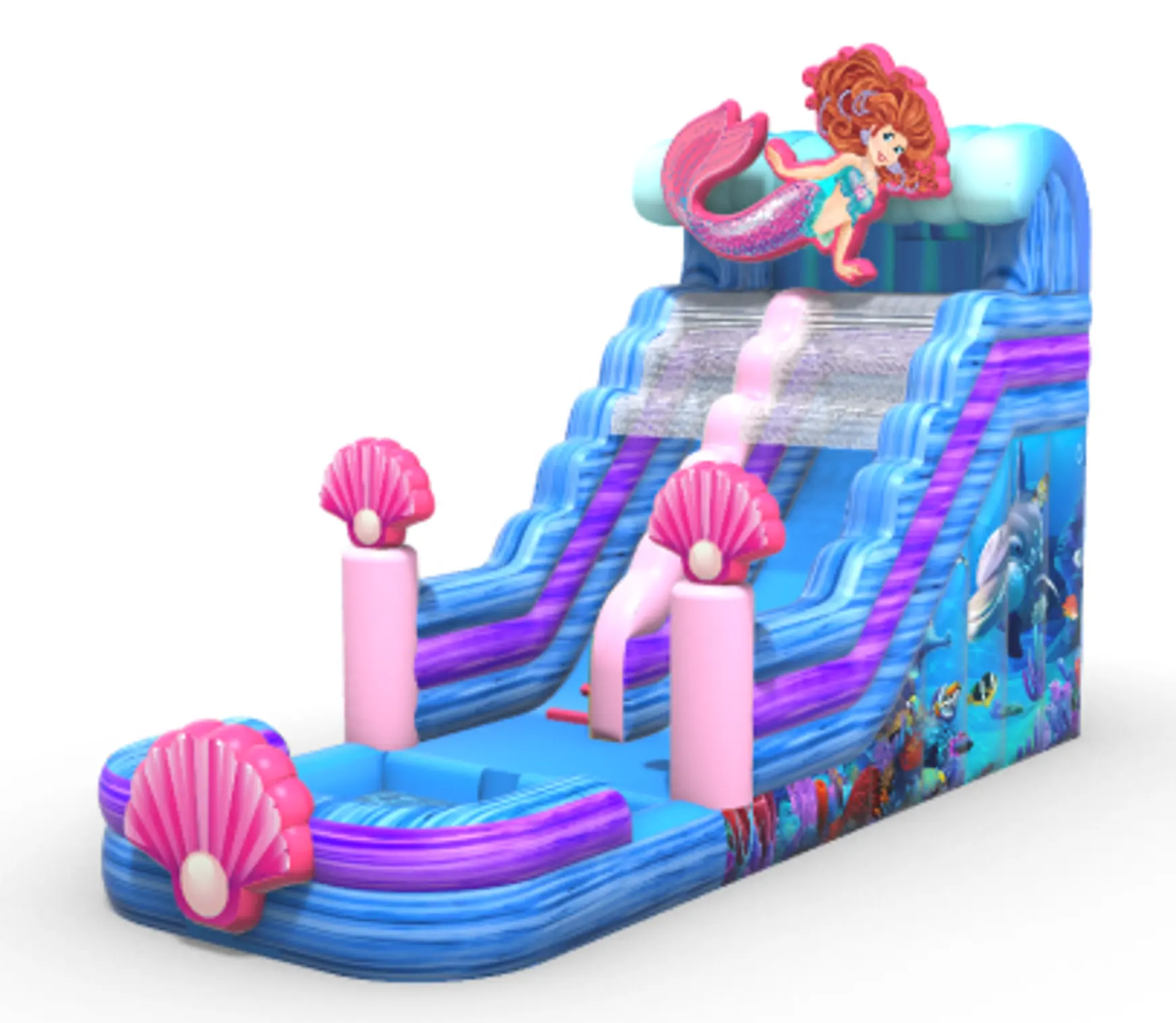 आउटडोर वाणिज्यिक पानी स्लाइड उछाल महल inflatable पानी स्लाइड के साथ पूल पानी के भीतर मरमेड inflatable गीली/सूखी उछाल स्लाइड