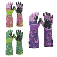 Gants de jardinage tricotés robustes en gros avec manchette longue, fermeture auto-agrippante, grip antidérapant, dos en maille respirante et microfibre