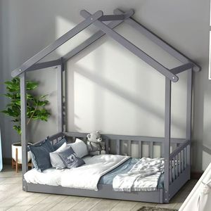 Nuovo <span class=keywords><strong>Letto</strong></span> a Piattaforma <span class=keywords><strong>Montessori</strong></span> per Bambini in Legno di Pino Massiccio, Durevole, con Struttura a Forma di Casa - Product Image 6