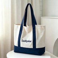 Grand sac fourre-tout en toile de coton personnalisé avec logo, couleur bleu bonbon, poignée renforcée, pour cadeaux et shopping