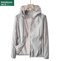 Jaket Tipis Pria Anti-Ultraviolet Anti-Kerut Bernapas Bahan Sutra Es Model Slim Fit Kerah Kancing Penutup Ritsleting