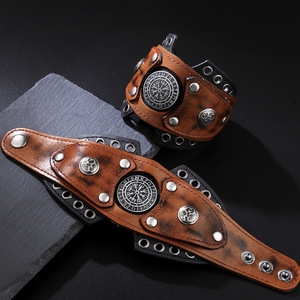 Genuine Leather Belt With Compass Design Punk Vintage <b>Style</b> For Men And Women Irregular Shape Durable Cow Hide Belt - Product Image 1