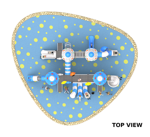 Popolare Set da Gioco per Bambini da Giardino a Tema Razzo UFO, Scivolo in Plastica e Acciaio Zincato con Tubo Trasparente, <span class=keywords><strong>3</strong></span> Scivoli Aperti, Rete da Arrampicata, Galassia - Product Image 2