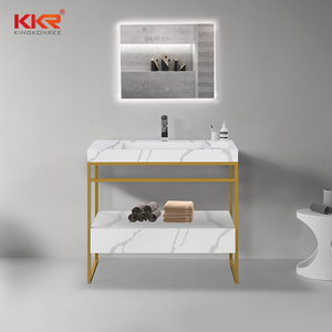 Lavabo mural moderne en surface solide modifiée, motif marbre quartz, pour hôtel, à poser sur comptoir de salle de bain - Product Image 5
