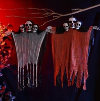 Grand décoration suspendue en tissu de coton, fantôme à trois têtes de Halloween, découpée au laser, pour porte de maison hantée ou pièce secrète