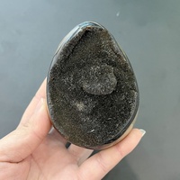 Vente en gros artisanat spirituel semi-précieux en forme d'œuf naturel noir jaune septum druzy crystal geode à vendre