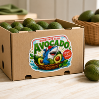Autocollant personnalisé avec logo de marque, motif dessin animé, requin, fruits, légumes, en vinyle découpé, imperméable, pour emballage alimentaire et boîte en carton