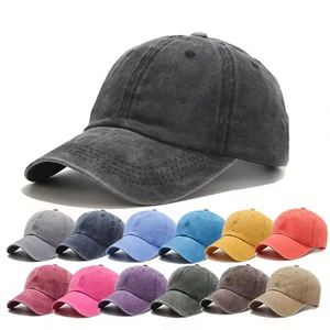 Casquettes de baseball sportives en coton rétro vintage, ajustables, non structurées, couleur unie, effet vieilli, avec logo personnalisé, vente en gros - Product Image 1